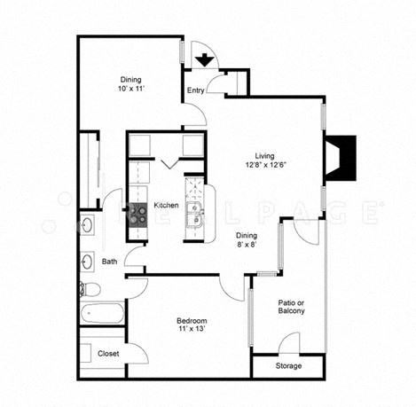 Two Bedroom one Bath 803 Square Feet